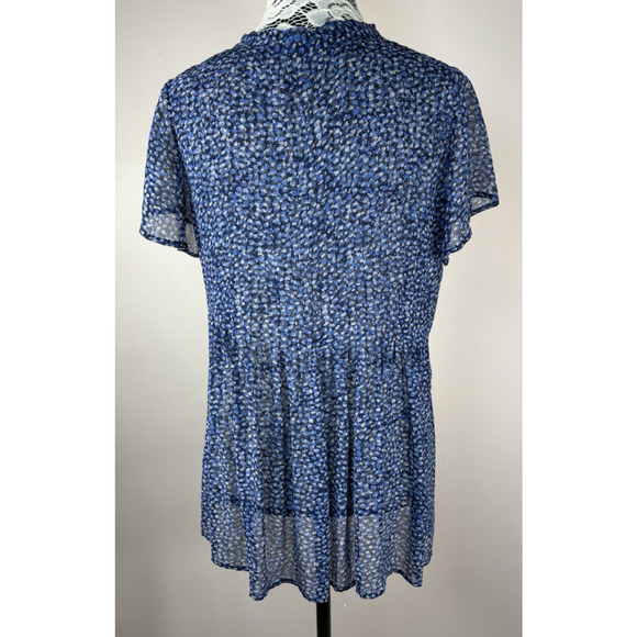 Joie Silk Blouse‎ Top Women S Neck Tie Short Sleeve Lightweight Sheer Tunic Blue - Picture 4 of 11